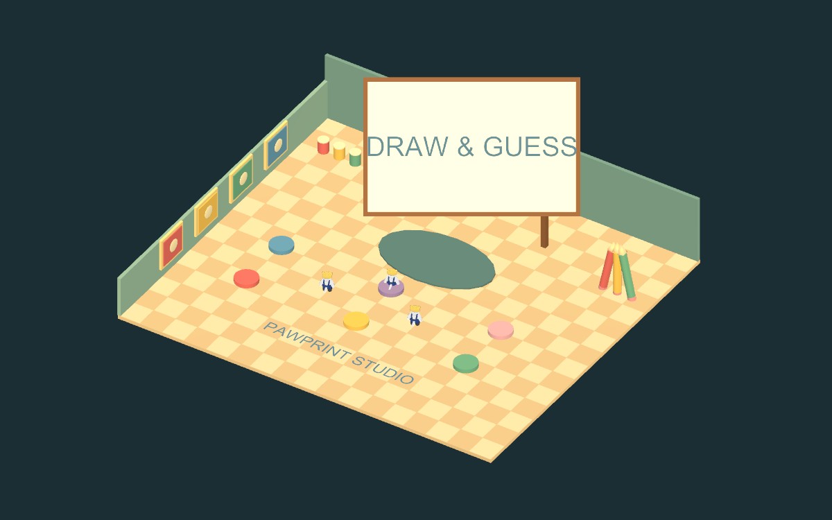 Pawprint Studio: a giant drawing board surrounded by colourful cushions and pencils